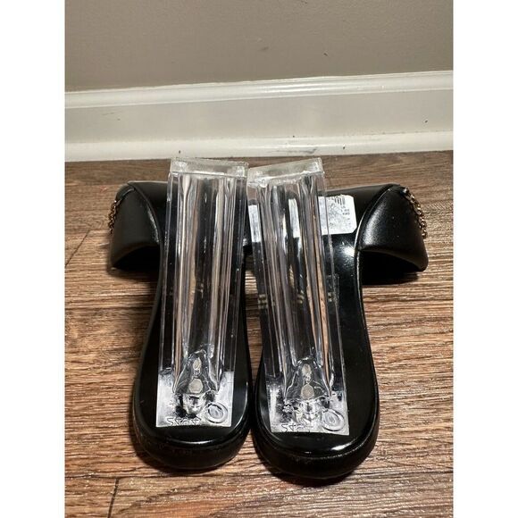 CAPE ROBBIN Cherie Gold Chain Square Lucite‎ Heeled Mule Sandals Size 8.5 Black - Picture 7 of 9